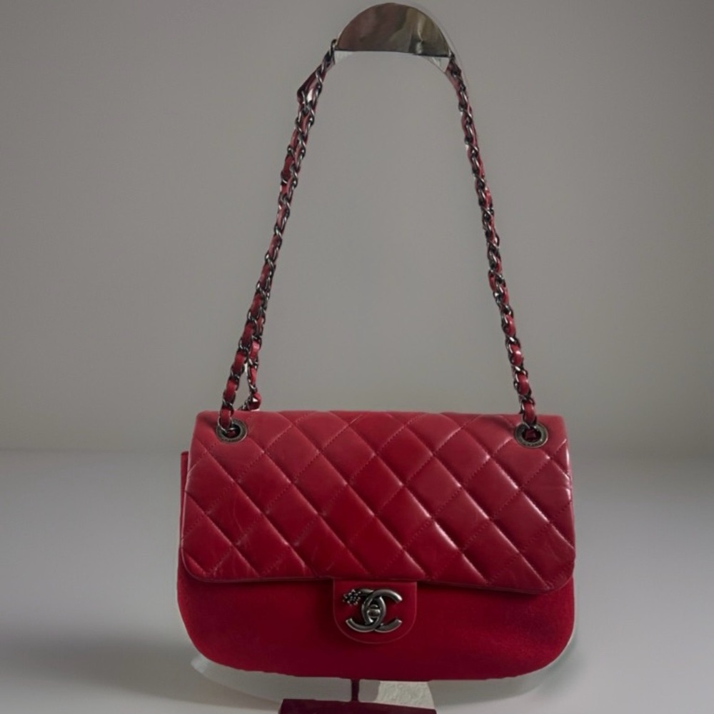 Authentic CHANEL Red Flap Paris Salzburg shoulder crossbody Purse Bag
